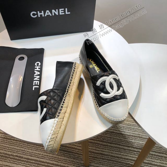 Chanel女鞋 香奈兒頂級版本漁夫鞋 黑皮白皮標  naq1103